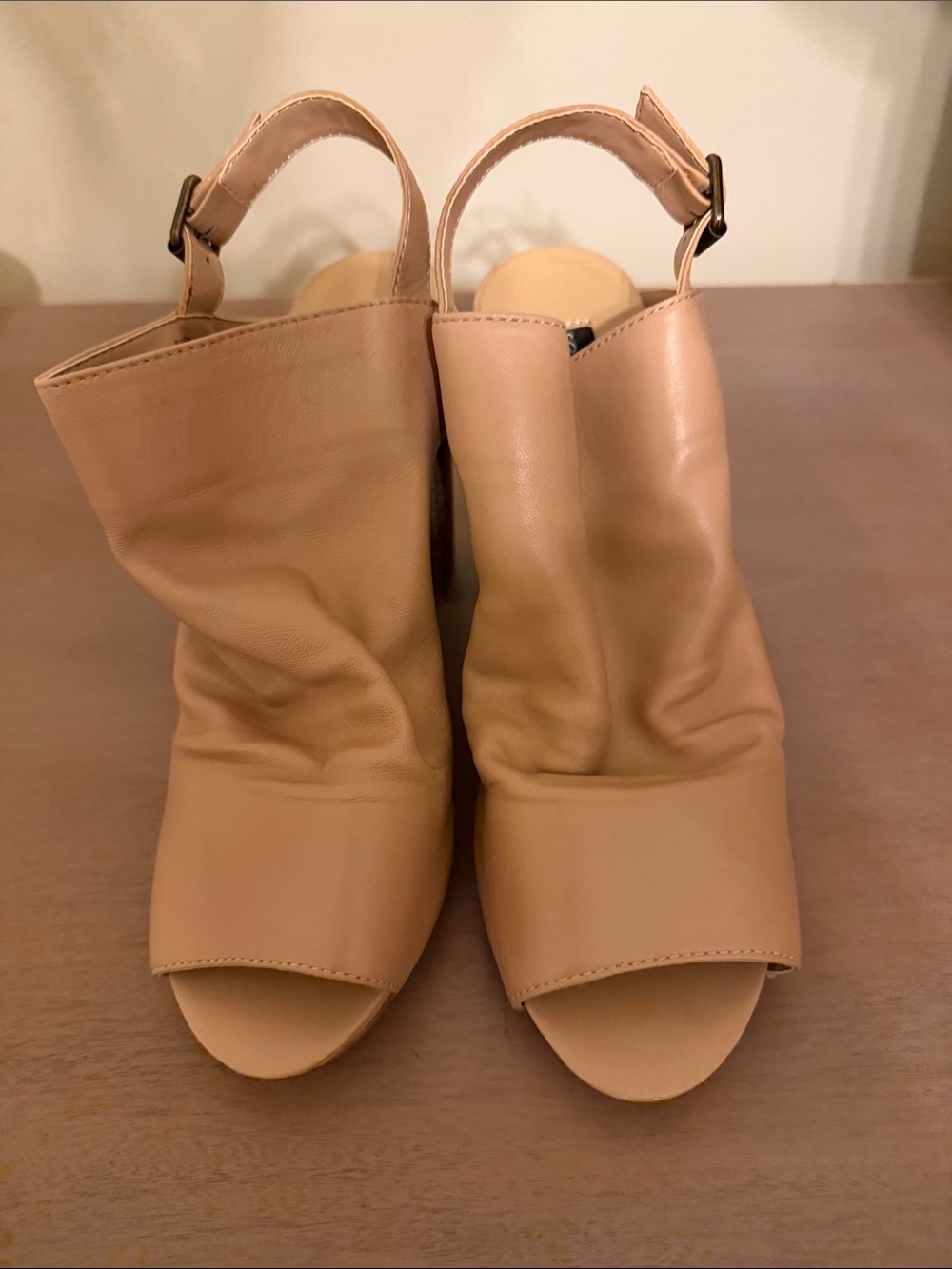 Steven Women's Beige Slingback Peep-Toe Heels